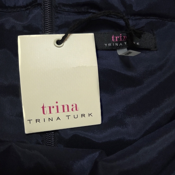 Trina Turk Navy Lace Off Shoulder Dress Size 2 Puff Sleeve Scalloped Hem - Picture 3 of 15